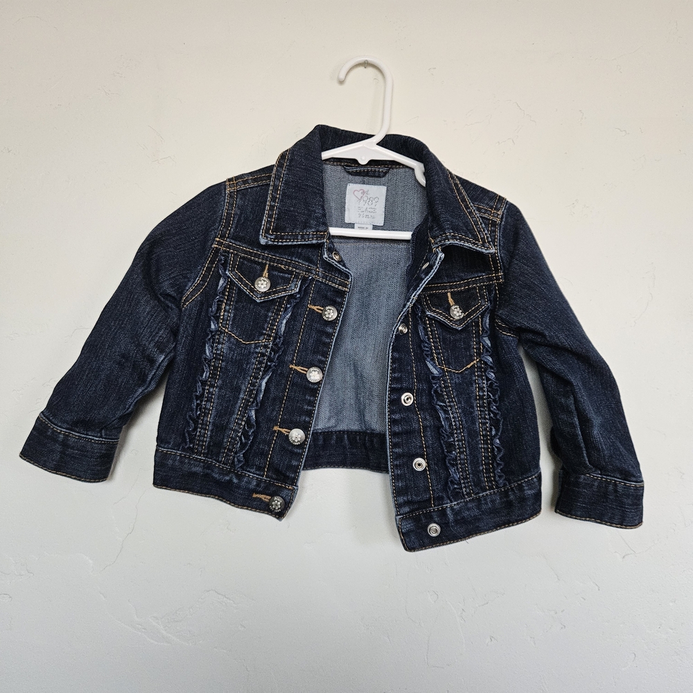 The Children's Place Dark Blue Jean Jacket, Ruffles, 24 Months